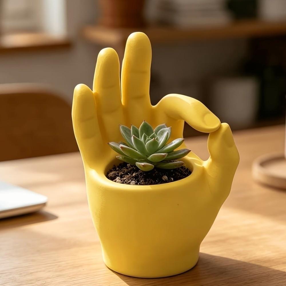 Einzigartiger Sukkulenten-Pflanztopf 3D-gedruckter Schreibtisch-Blumentopf OK-Gesten-Pflanztopf Schreibtisch-Dekoration
