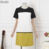 ZANZEA Women Casual Round Neck Short Sleeve Summer Patchwork Dress