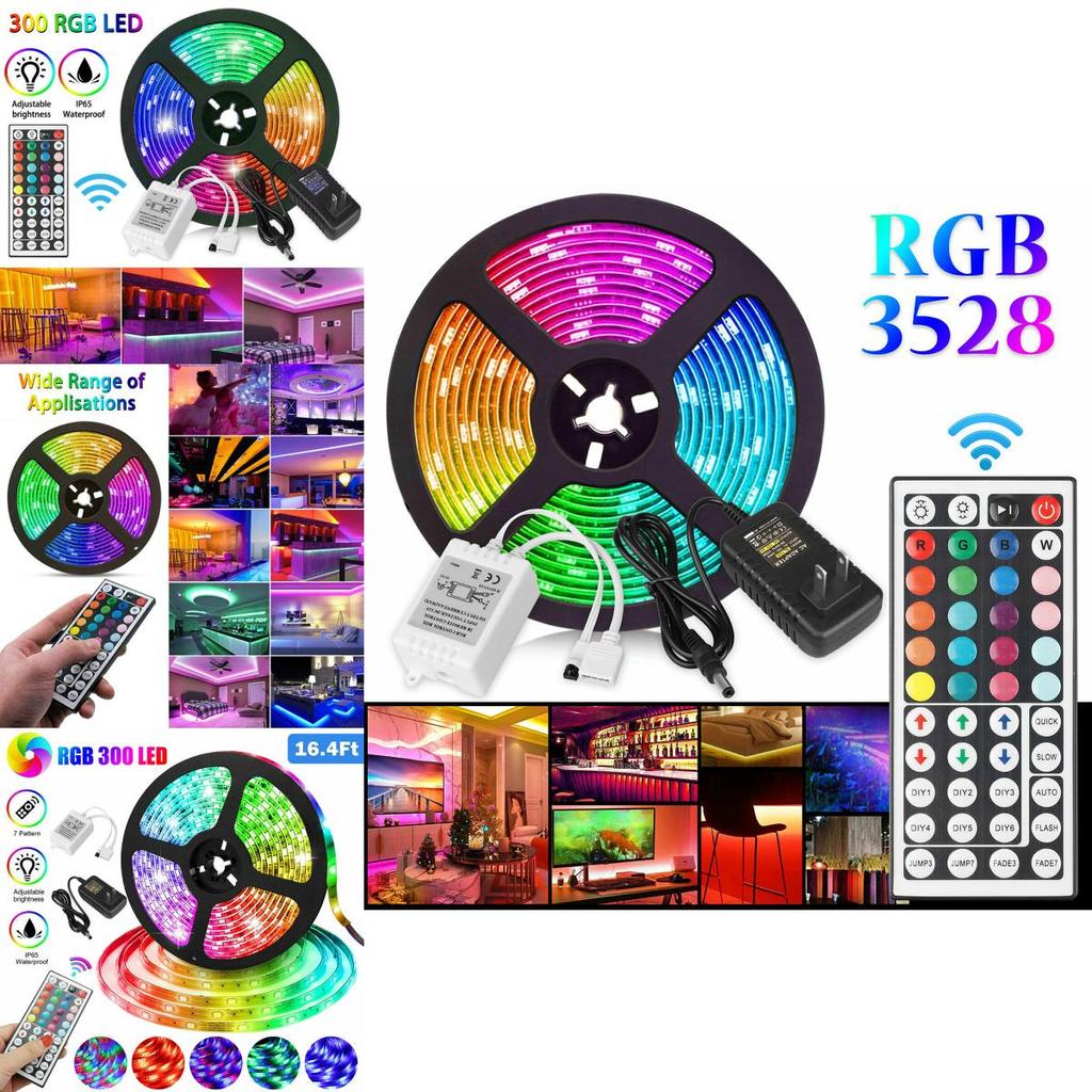Rgb 5/10m À Prova D'água 3528 Smd 300/600 Led Fita de Luz Flexível Com Controle Remoto**