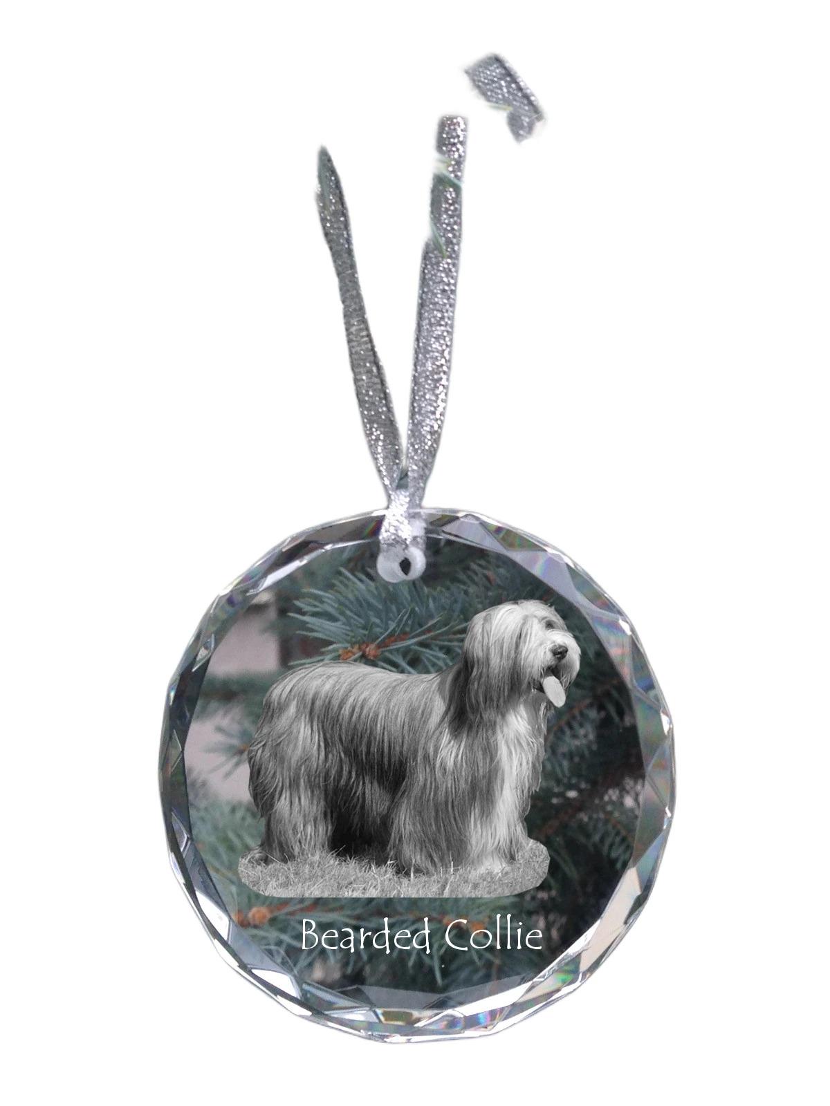 

Bearded Collie, Highland Collie - crystal bauble with a photo, dog photo in crystal, personalized Christmas tree ornament by Art-Dog brand