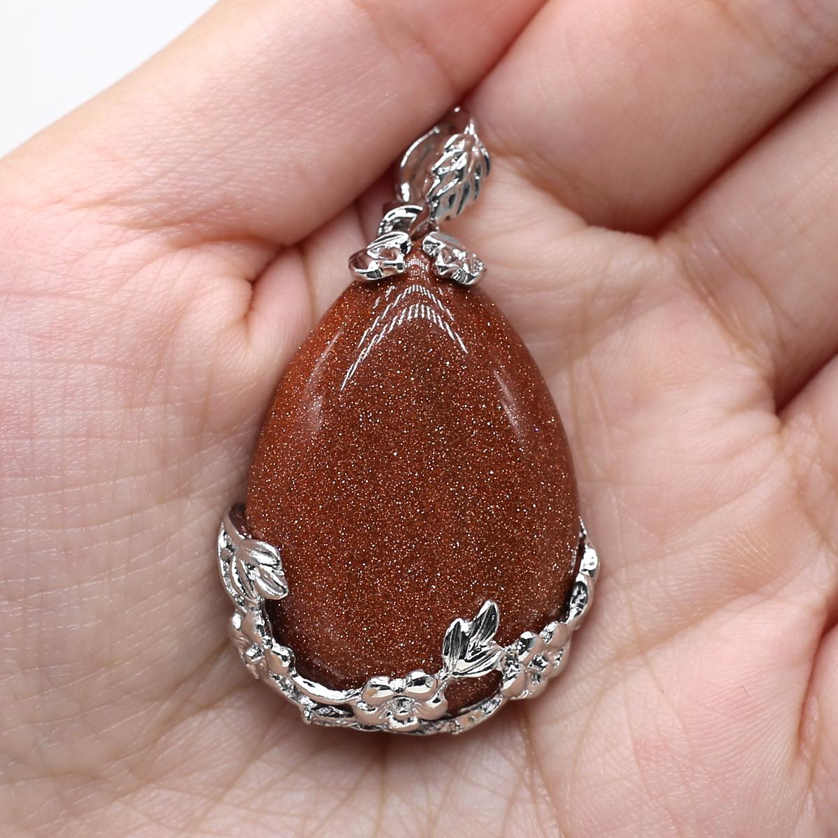 

1 шт. в партии подвеска из натурального камня в форме капли кристалл кварца аметист малахит агат подвески для изготовления ювелирных изделий DIY аксессуары для ожерелья 27 × 38 мм 1Pcs/Gold Sand Stone