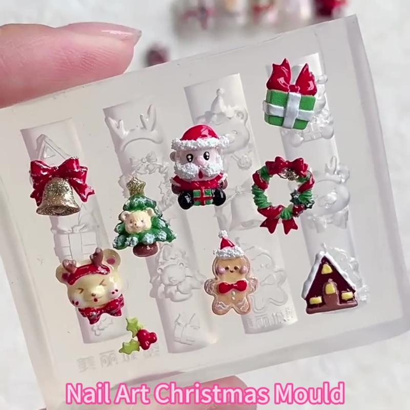1Pcs Christmas Snowman Christmas Tree 3D Nail Mold Santa Claus Nail Decorations Diy Design Silicone Manicure Mold Nail Art Charm