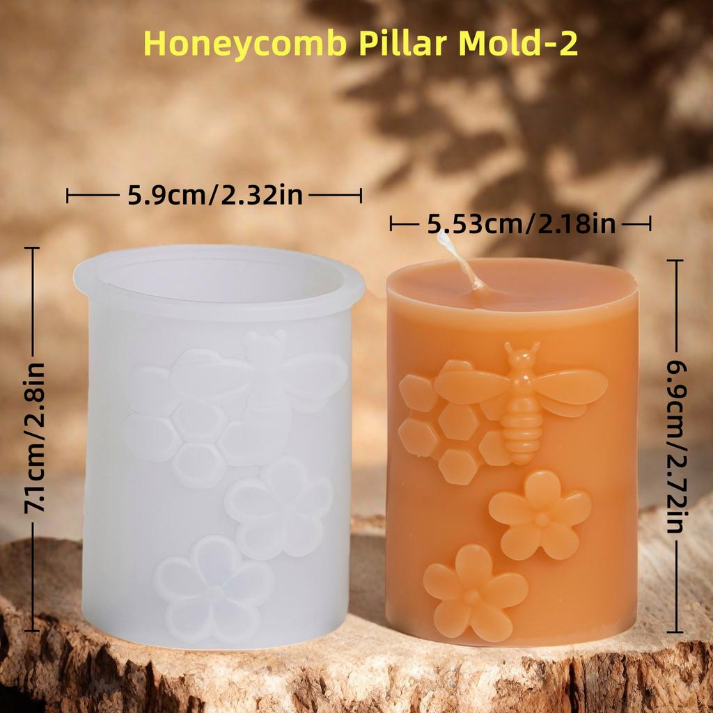 3D Κυψελωτή Κερί Στύλου Σιλικόνης Μούχλα DIY Ανάγλυφη Μέλισσα και Λουλούδι Κυψελωτός Κύλινδρος Κερί Αρωματοθεραπείας Μούχλα Γύψου Διακόσμηση