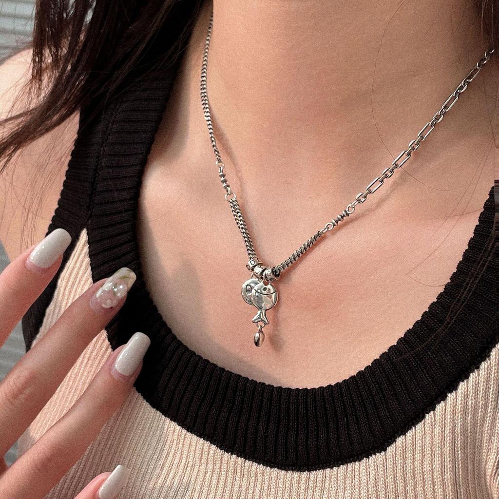S925 Sterling Silver Heavy Industry Smiley Face Necklace Women's 2022 Retro Thai Silver Clavicle Chain