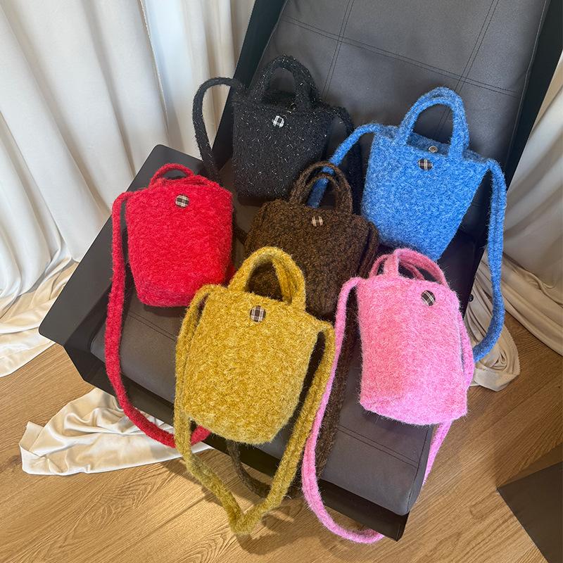 Plush Ethnic Style Crossbody Bag, Fluffy Handheld Shoulder Pouch for Women