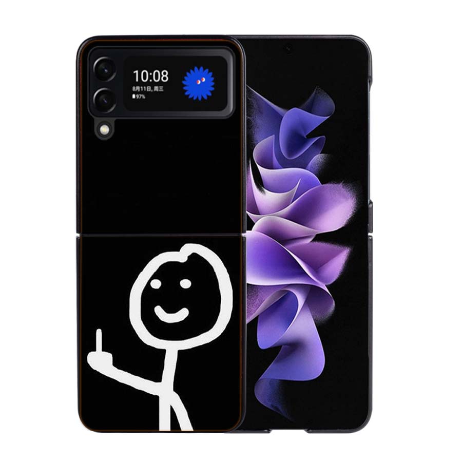 Funny Cute Cartoon Matchman Phone Case For Samsung Z Flip 7 6 5G Galaxy Z Flip4 Z Flip5 Z Flip3 Coque Black Hard PC Shell Protec
