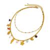 SHIXIN Stainless Steel Doublelayer Gold Color Beaded Necklace Women Creative Seahorse Scallop Pendant Choker Jewelry Accessory