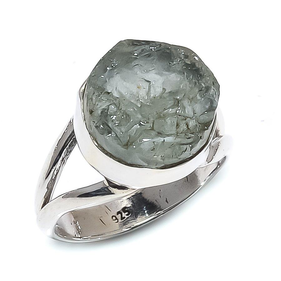 Natural Aquamarine Rough Gemstone 925 Sterling Silver Jewelry Ring Size 5.5 l7q23