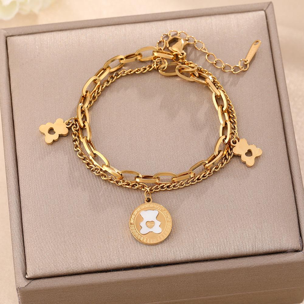 Luxe Titanium Staal Vierbladig Klaver Armband in Koreaanse Stijl met Ingelegde Diamanten voor Vrouwen - Kleurvast