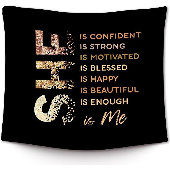 XLDLIOO Black pirational She Is Confident Strong Wall Tapestry,Golden Trendy Wall Tapestry Hanging for Girly Room Bedroom, Positive Tapestries Wall