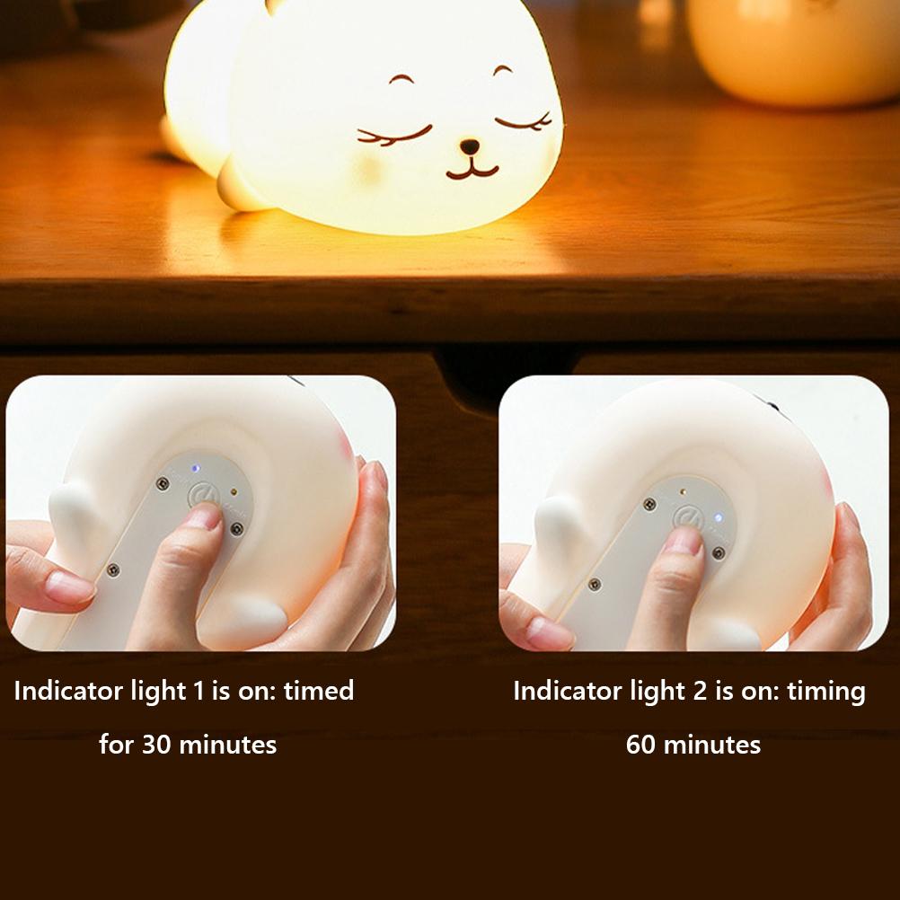 Cute Pet Deer Silicone Night Light USB Charging Pat Night Light Smart Timing Sleeping Bedroom Bedside Light Gift
