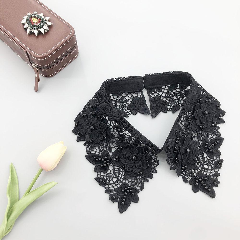 Fashion Multi-Color Hollow Out Lace Beaded Detachable Faux Collar Elegant Knitted Polyester Neck Accessory for Sweaters Shirt