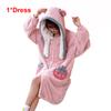 Kawaii Pajamas Set for Womens Girls Flannel Bathrobe Warm Winter Cartoon Sleepwear Pyjamas Long Robes with Pants Women Nightwear