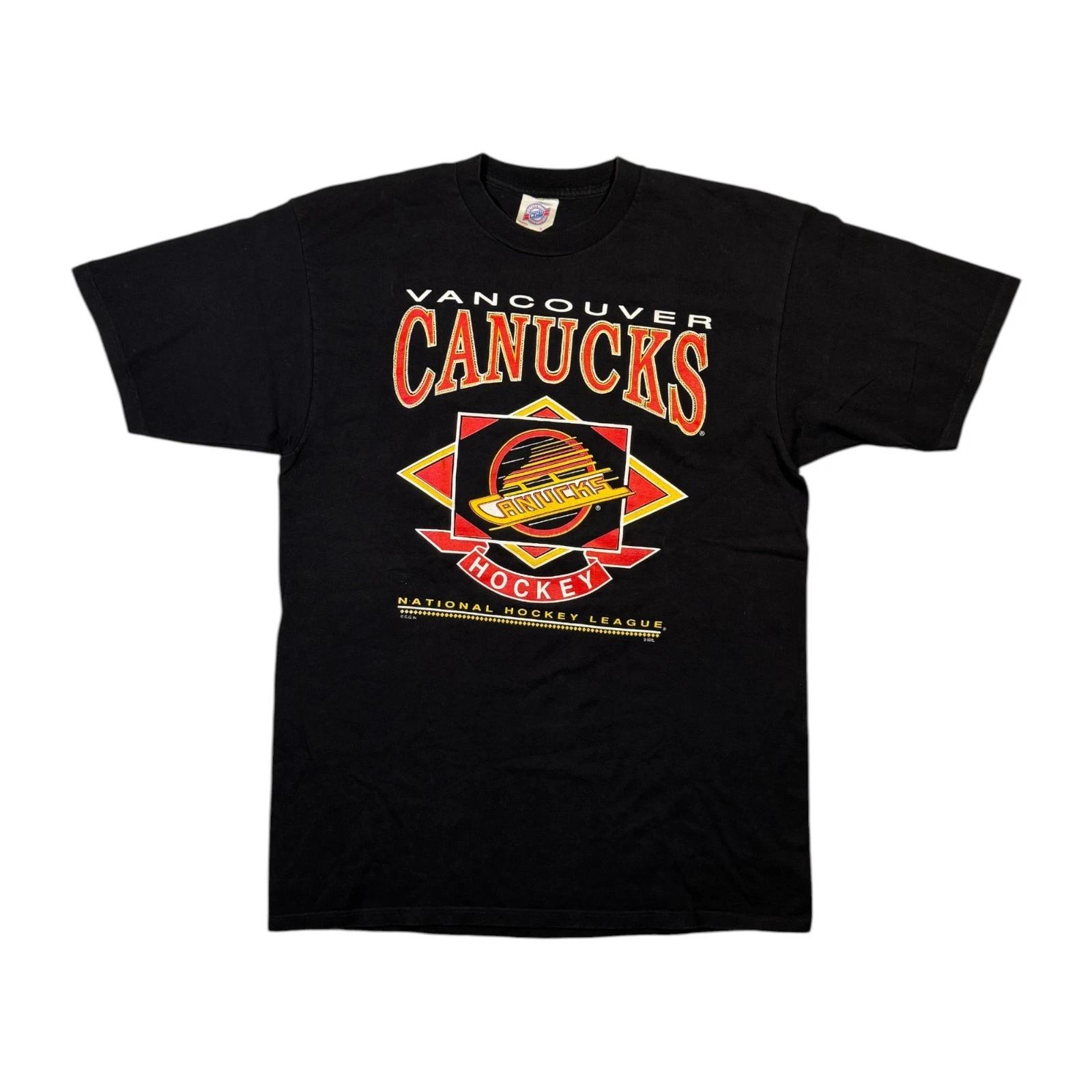 Vintage Vancouver Canucks T-shirt Canada Hockey Team Graphic Logo Black Tee XL XL