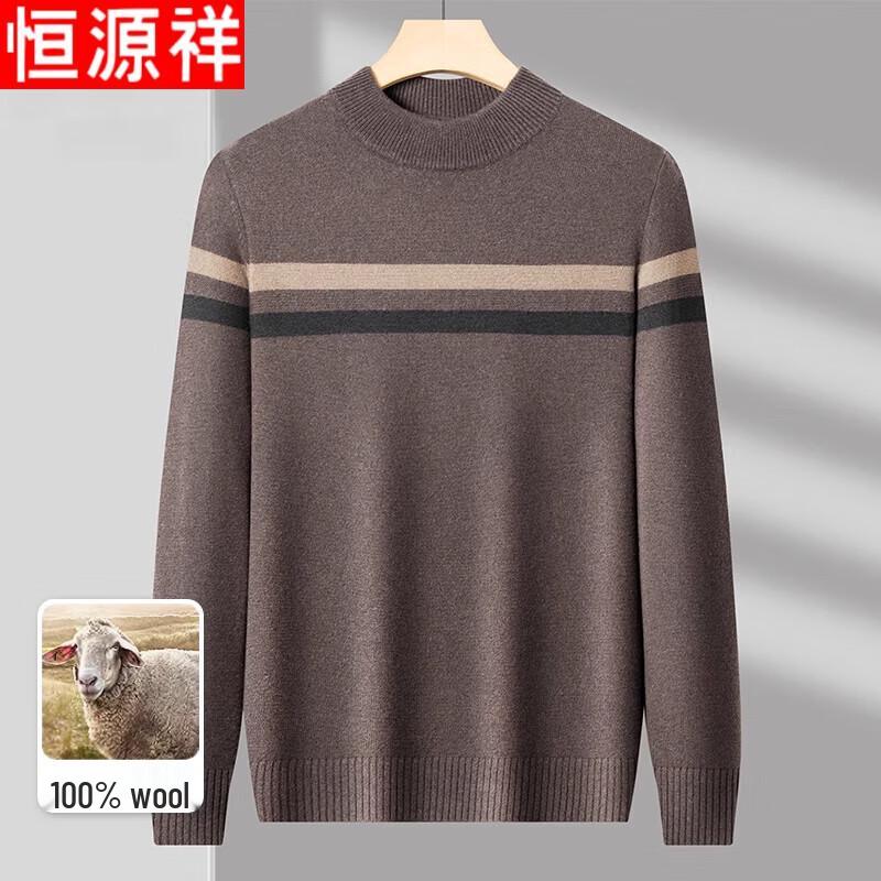 Hengyuanxiang Men's 100% Wool Thick Round Neck Sweater
