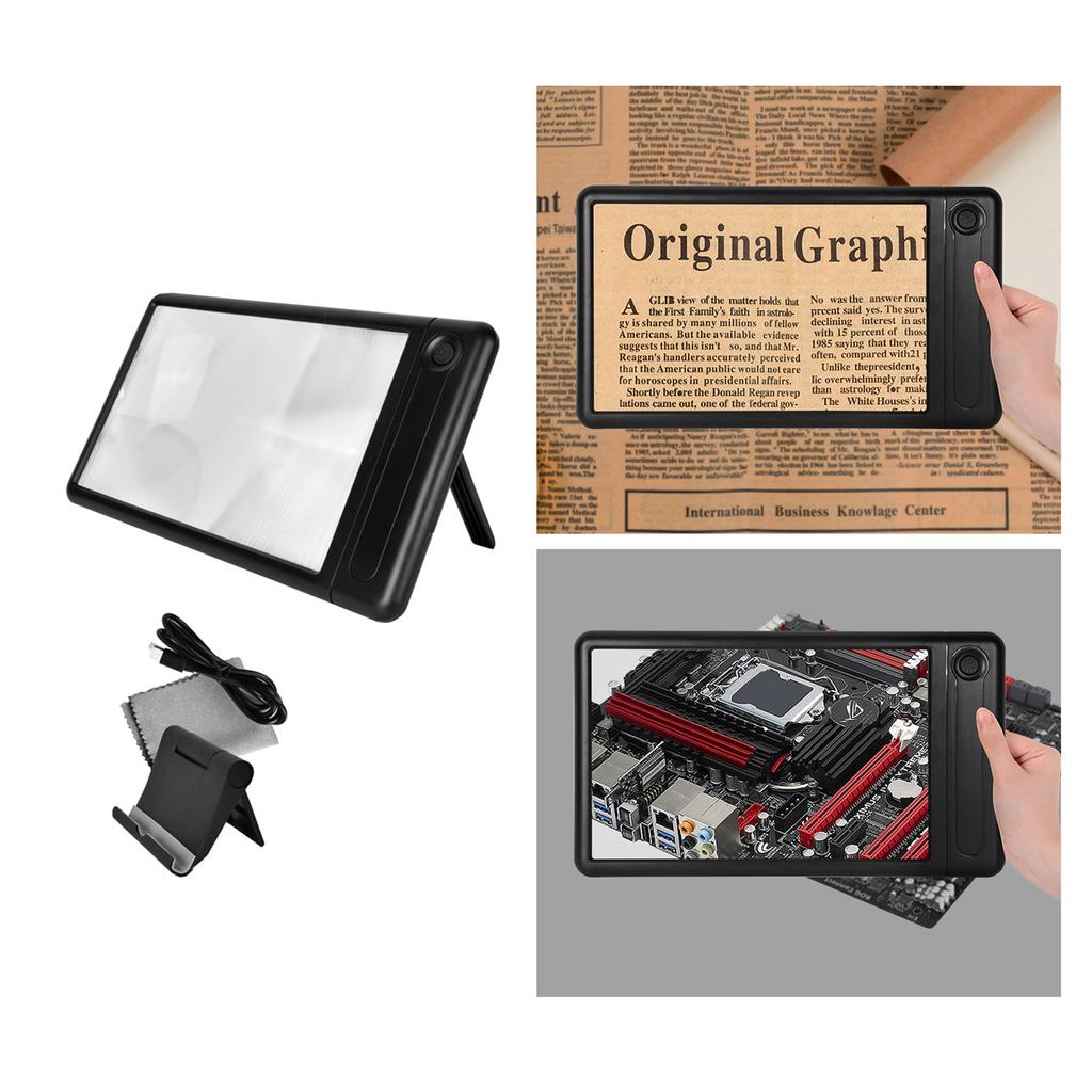 Full Page Magnifying Glass 4X Magnification Glass with 43 Bright LED and Adjustable Stand for Seniors and Book Lovers