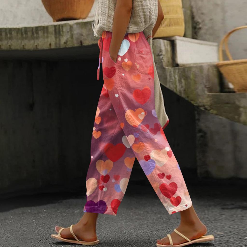 Damen Freizeithose Modische Print Kordelzug Taschen Elastische Taille Hose