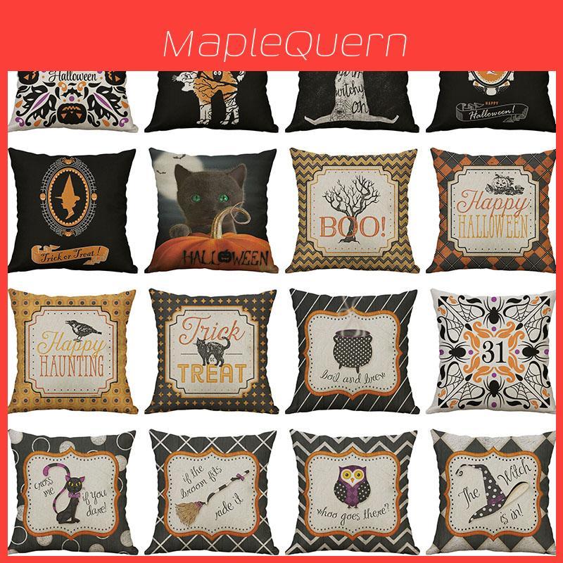 Halloween Owl Cushion Cover Cotton Linen Pillow Case With Pumpkin Pattern And Invisible Zipper For Sofa Home Decor