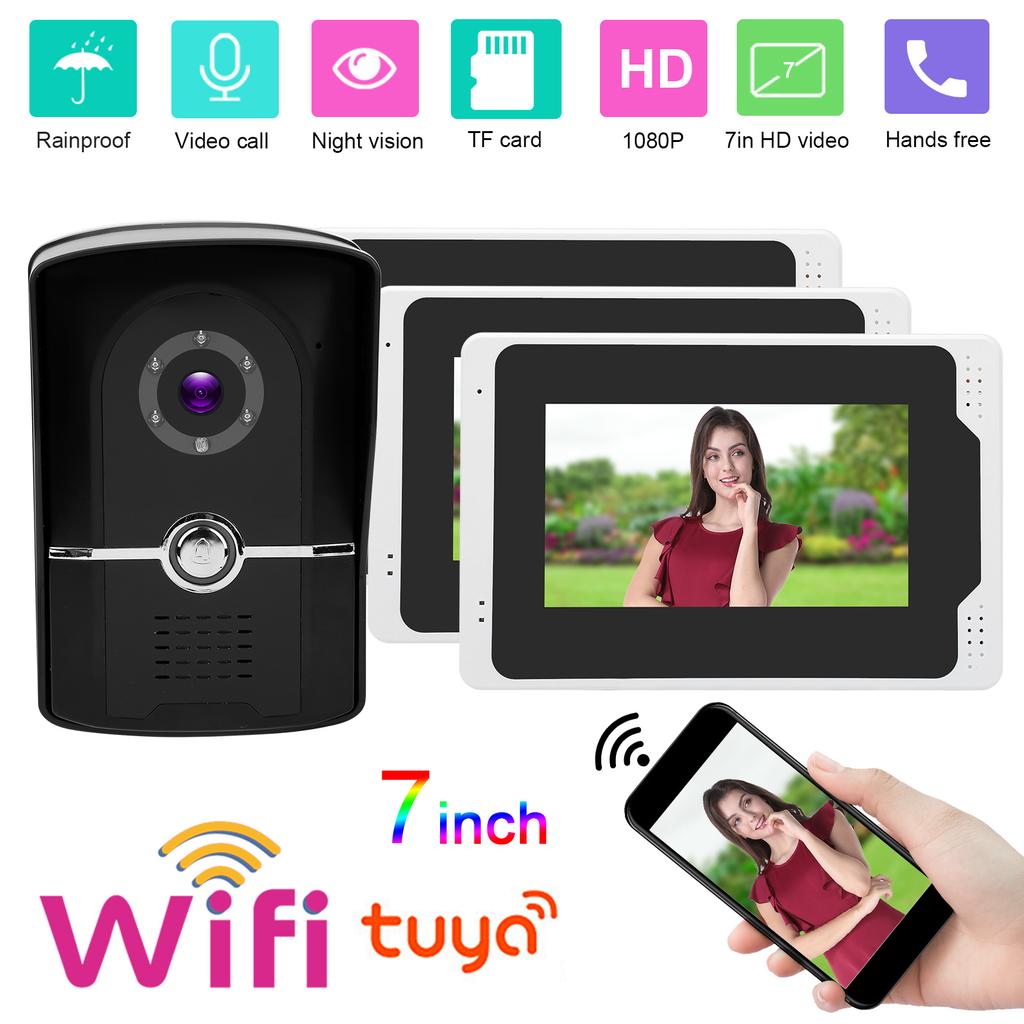 Wifi Video Doorphone 1080P HD 7in TFT LCD Display 3 Monitors Remote Monitoring 110 degrees  Night Vision