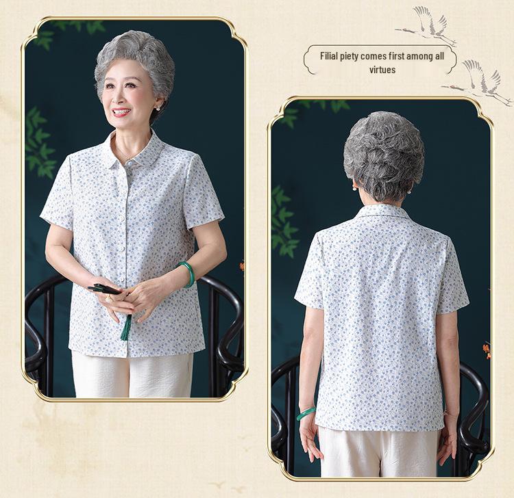 Summer Cotton Top for Middle-aged & Elderly Women - Short-Sleeve, Loose-Fit Grandma Shirt