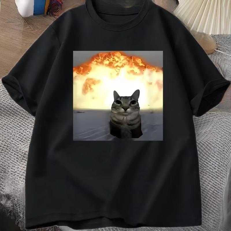 Whimsical Cat Explosion Print TShirt Unisex Women Loose Cotton Funny Short Sleeve T Shirt Cat Lover Tees Unisex Tops Y2k Clothes