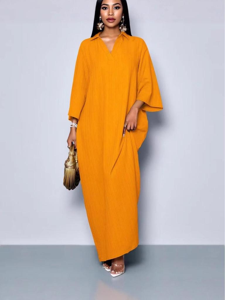 European Cross-Border Extra Large V-Neck Dress - Solid Color, Modern Style, Light Luxury