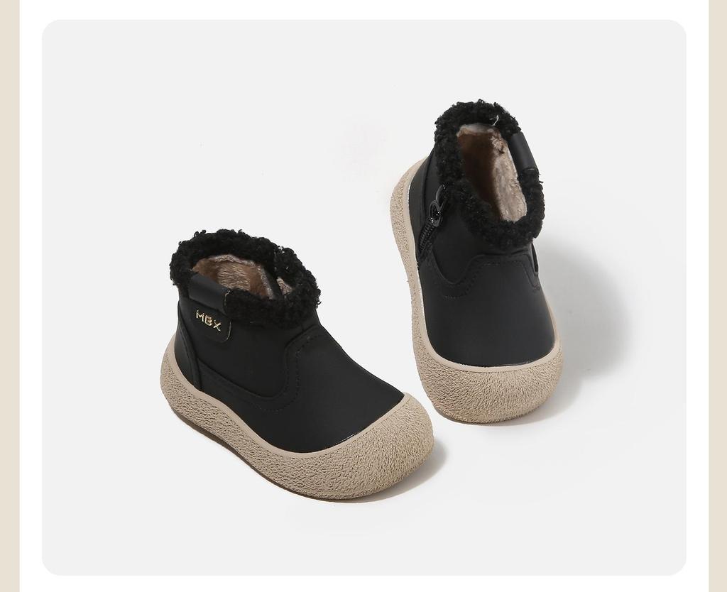 Korean Style Winter Leather Boots with Velvet Lining for Boys and Girls - Non-slip, Warm Baby Walker & Children's Cotton Snow Boots.