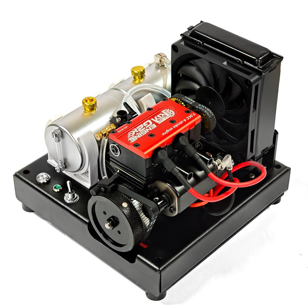 Four-Stroke Engine Model 7.5CC Inline Twin-Cylinder Gas Version with Water-cooled Radiator Engine Starter Base Kit DIY Metal Toy