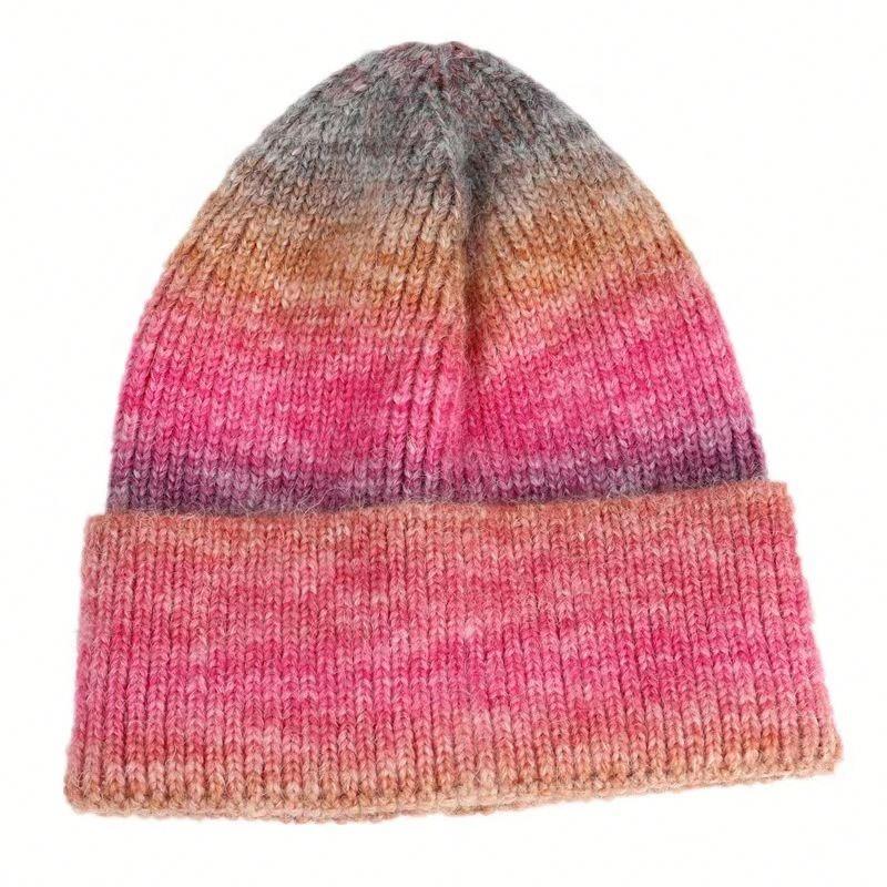 High Quality Unisex Tie-Dye Gradient Knitted Beanie Hat New Rainbow Thick Striped Winter Hat