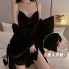 Women's French Velvet Cowl Neck Backless Slit Sleep Dress with Robe Lounge Set