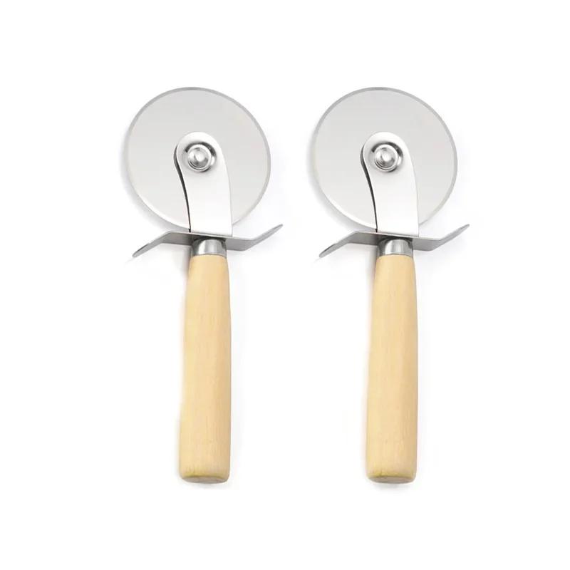 Stainless Steel Pizza Cutter Wooden Handle Pastry Dough Cutter Baking Supplies Cutting Wheel Slicer Kitchen Accessories Shovel