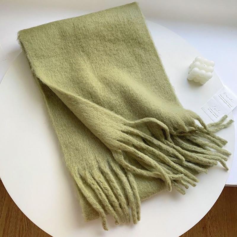New Mohair Women Scarf Female Winter Warm Thickened Solid Color Long Scarves Soft Coarse Braid Tassel Shawl Viscose Wrap Shawls