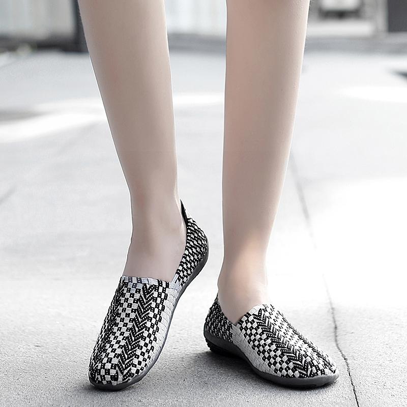Summer Moccasin Beach Shoes Women Black Casual Weave Slip on Braided Blue Flats Sneakers Plus Size