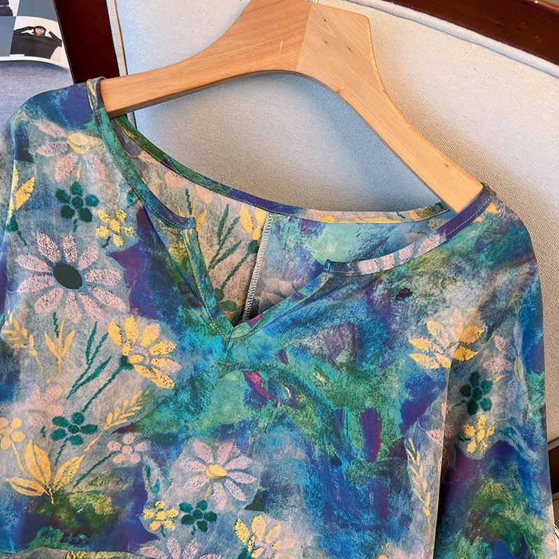 Artistic Retro Plus-Size Short-Sleeve Mid-Length Dress