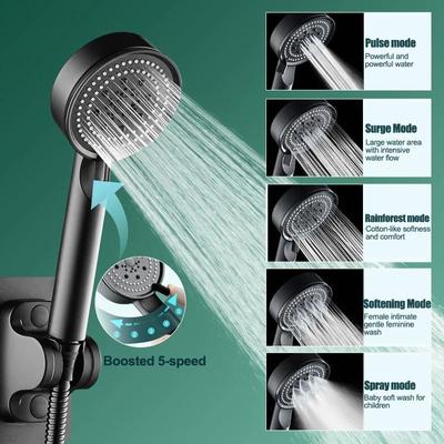 Sprchová hlavice Water Saving Black 5 režimů nastavitelných vysokotlaká sprcha Zastavení vodní masáže jedním tlačítkem
