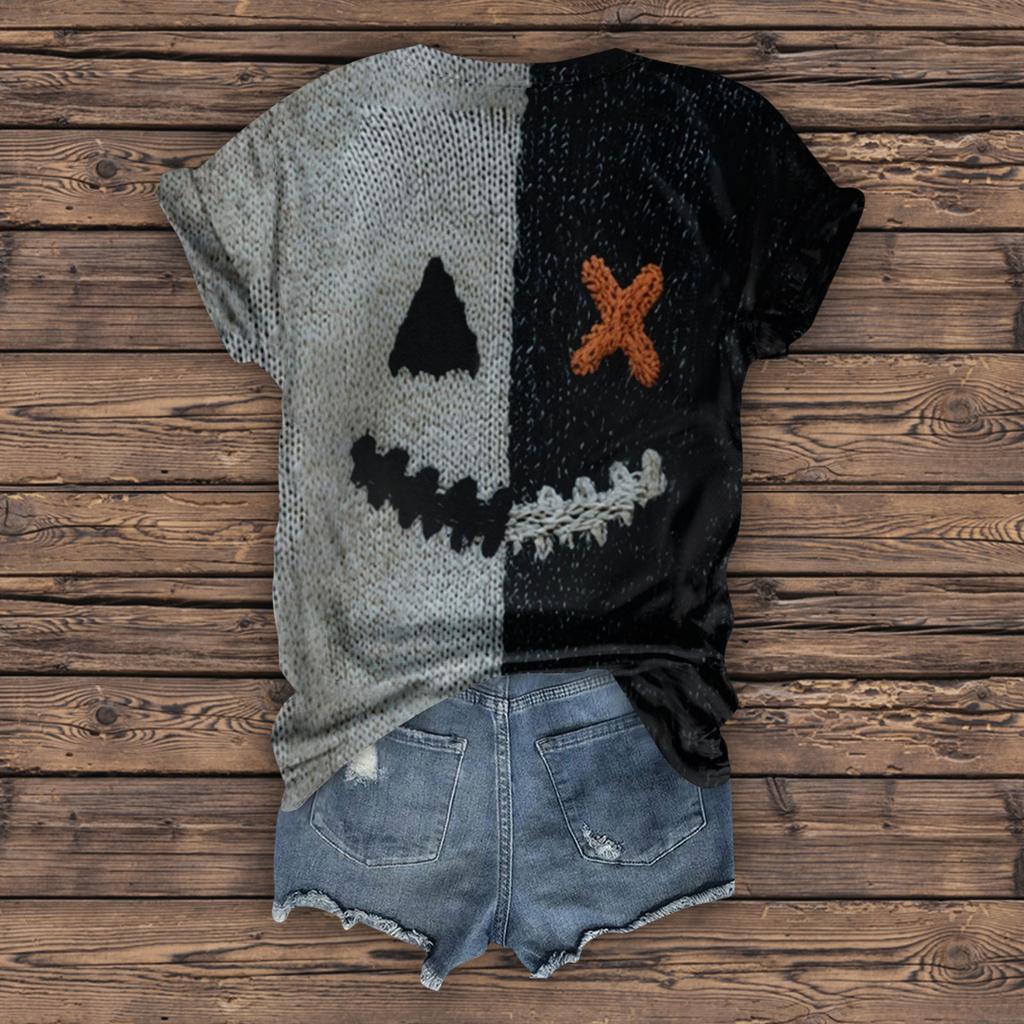 Moda Donna Casual Manica a Tre Quarti Lettere di Halloween, Top con Stampa Faccia