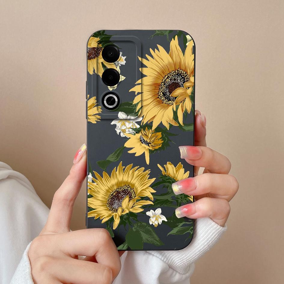 Neue Hülle für OPPO A3X A3 Pro Realme 12 13 Plus C63 Hübsige Sonnenblumen Displayschutzfolie Mattes Flüssigsilikon Schutz für OPPO Hüllen Rutschfeste Capas