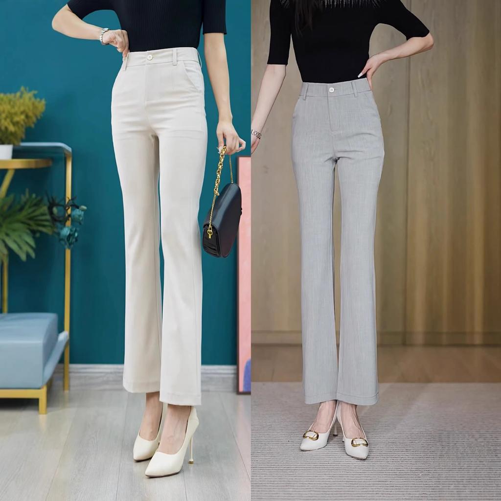 High Waist Narrow Version Drape Loose Nine-point Trousers Micro-pull Women's 1116 Summer Thin Straight Casual Horn Pants