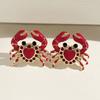 Cute Marine Organism Red Heart Shape Metal Crab Post Earrings for Women Fashion Zircon Interesting New Style Accessories Gift
