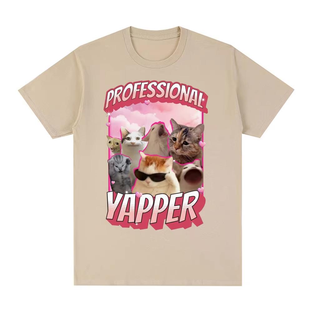 Funny Professional Yapper Meme Cat Graphic TShirt Men Women Fashion Vintage Short Sleeve T Shirt Cotton Casual Comfort Tshirts