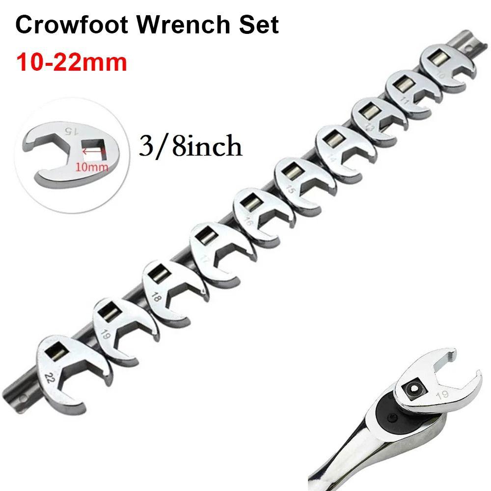10Pcs/Set 10-22mm Crowfoot Wrenches 3/8Inch Drive Horn Wrench Head  Hand Tool Accessories