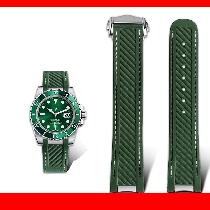 20mm Rubber Silicone Watch Strap Fit For Omega Seamaster 300 AT150 for Rolex black green water ghost watchband Folding buckle
