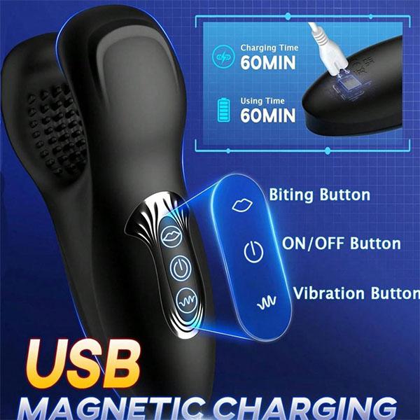 Vibratore Sex Toys per Uomo, Masturbatore Vibrante per Pene con 10 Doppi Morsi a Testa e Funzione di Vibrazione, Stimolatore Portatile per Allenamento a 360° per Uomo