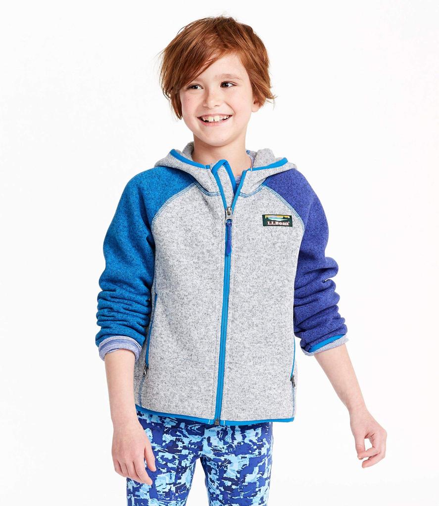 Hooded Fleece Color Big Size Bright 1000058063 L.L.Bean Kids' Sweater, Block, Kids, L, Navy/Cayenne Multicolor,