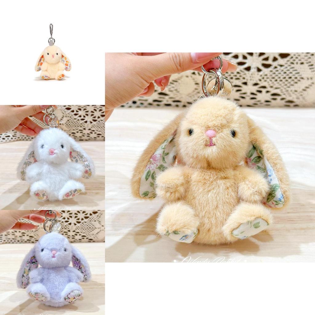 Rabbit Sitting Plush Keychain With Floral Design For Kids And Teen Gifts