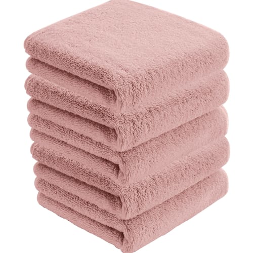 AYO Hotel-Quality Face Towels, Set of 5, Brown, Fluffy, 100% Cotton, 34 x 80cm, Highly Absorbent, Durable, Solid Color, Low Shedding, Gift