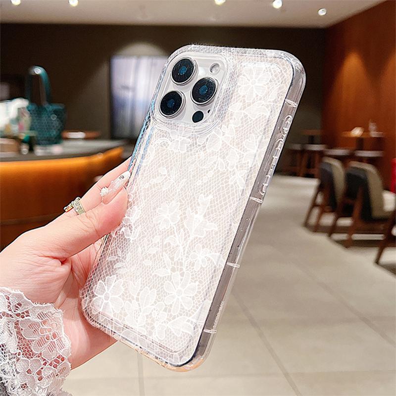 Sexy Lace Pattern Transprent Phone Case For IPhone 17 16 15 14 13 12 11 Pro Max Air 7 8 Plus X XS XR 16e SE Silicone Cover Funda