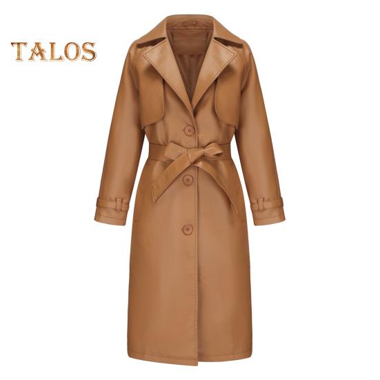 

Осенне-зимнее женское пальто из искусственной кожи средней длины, однотонное, со шнуровкой, поясом на талии, застегивающееся на пуговицы, отложной воротник, ветрозащитная куртка для шопинга на открытом воздухе XXL верблюд