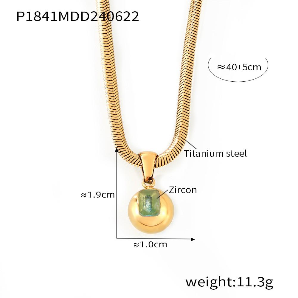 316L Stainless Steel Snake Bone Chain Necklace for Women Fashion Colorful Zircon Ball 18K Gold Plated Pendant Necklace Zircon