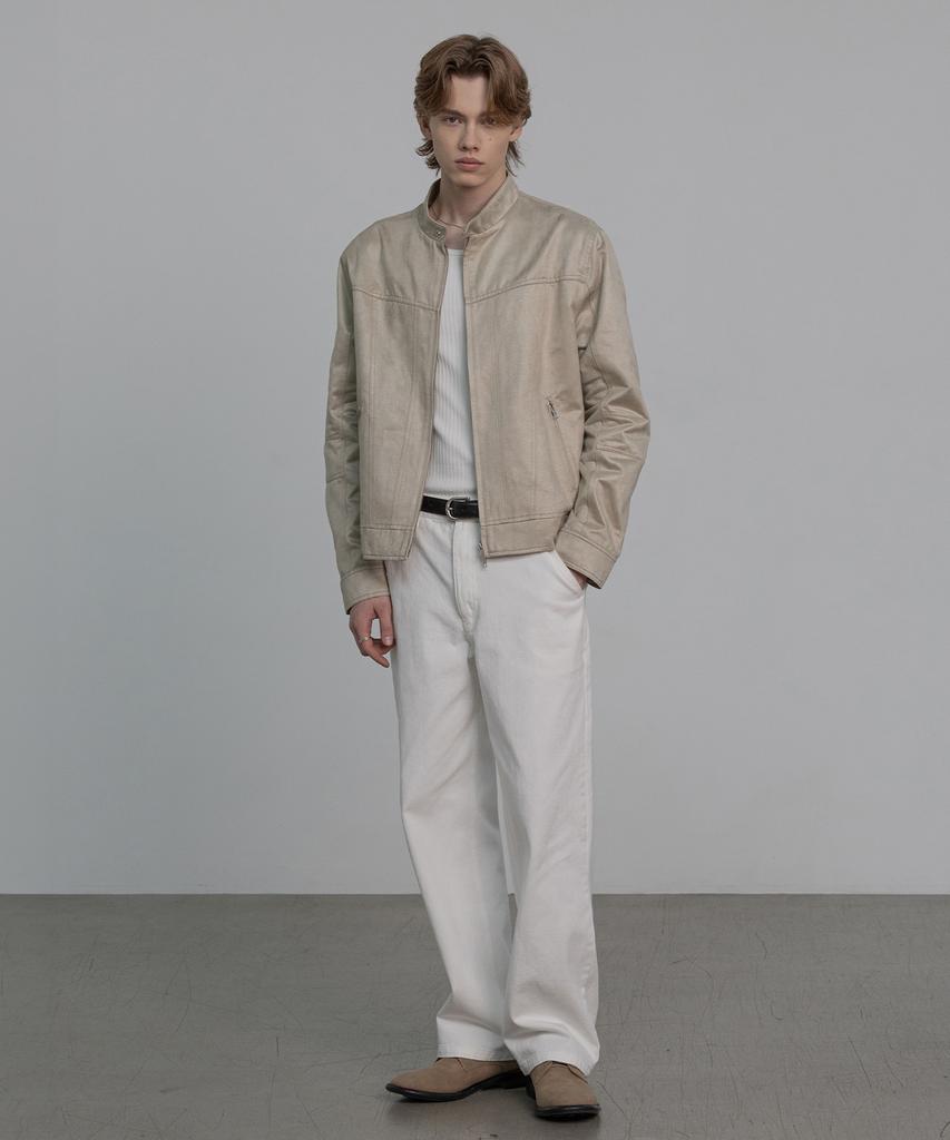 DECOROSO Biker Synthetic Suede Jacket [Ash Ivory]